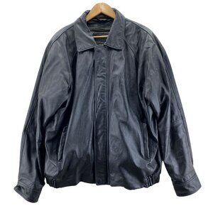 Vintage 90s Harve Benard Grunge Leather Bomber Jacket XL Black Zip‎ out Liner